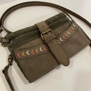 Boho Crossbody Purse Convertible Clutch Wallet Corduroy Faux Suede EUC Adorable